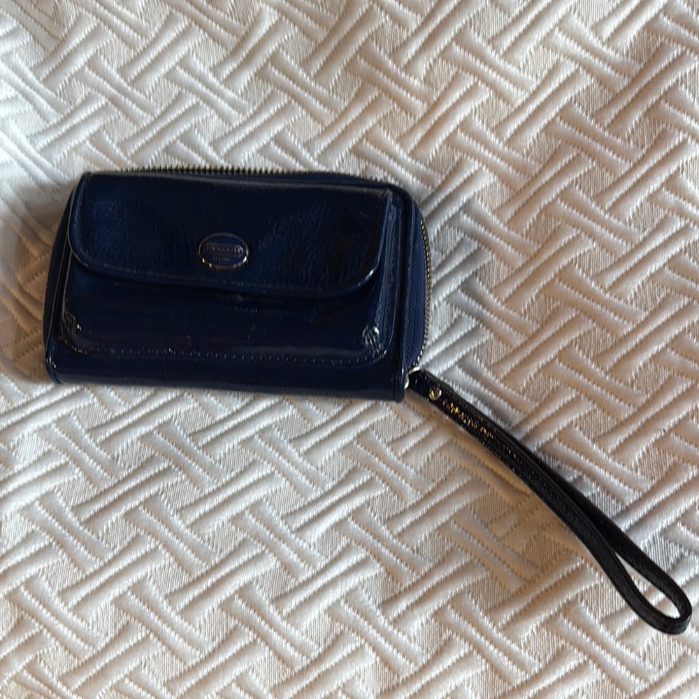 Coach Glossy Navy Wristlet